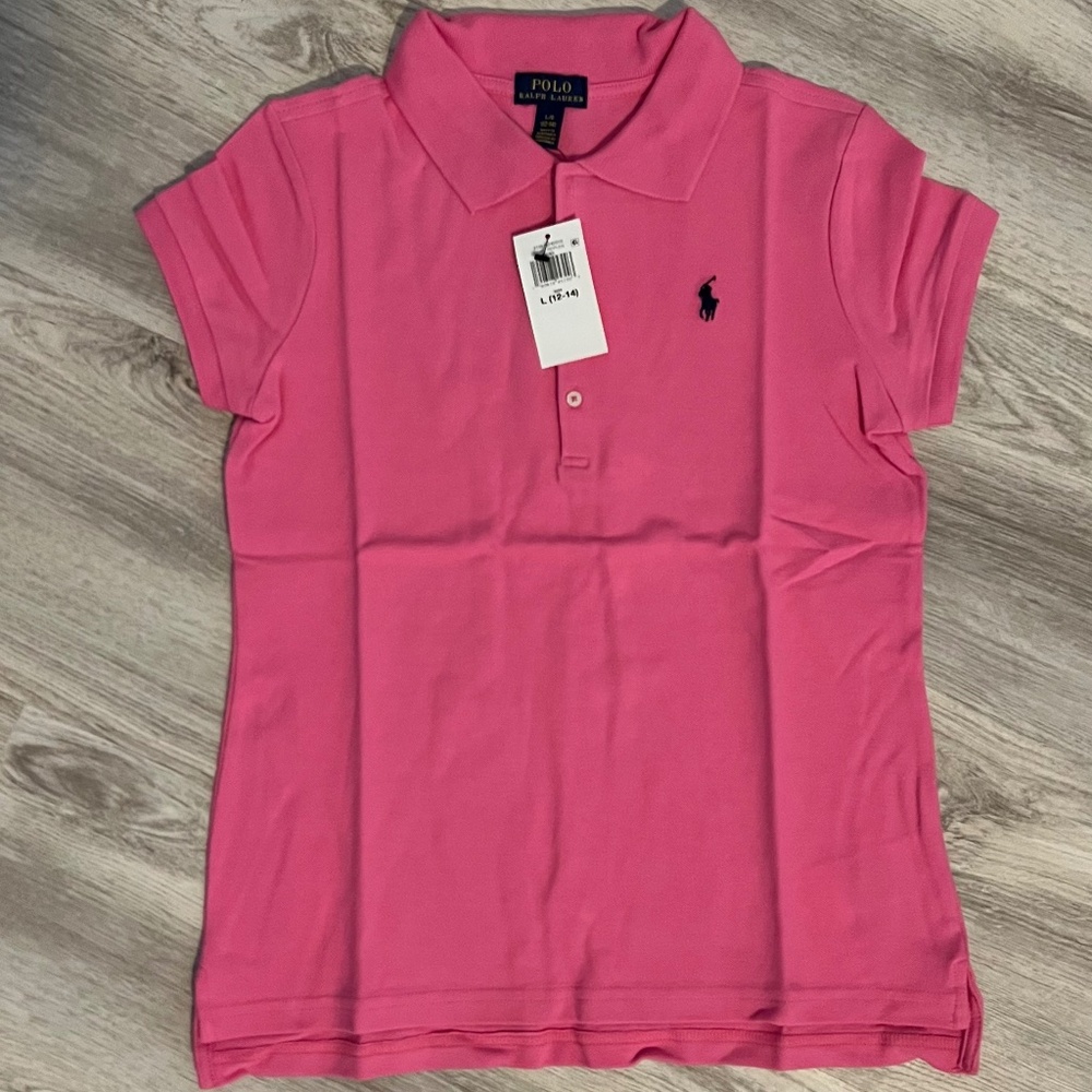 Spring Polo Ralph Lauren Girls’ Classic Fit Polo Shirt – Pink, Size L (14/16)